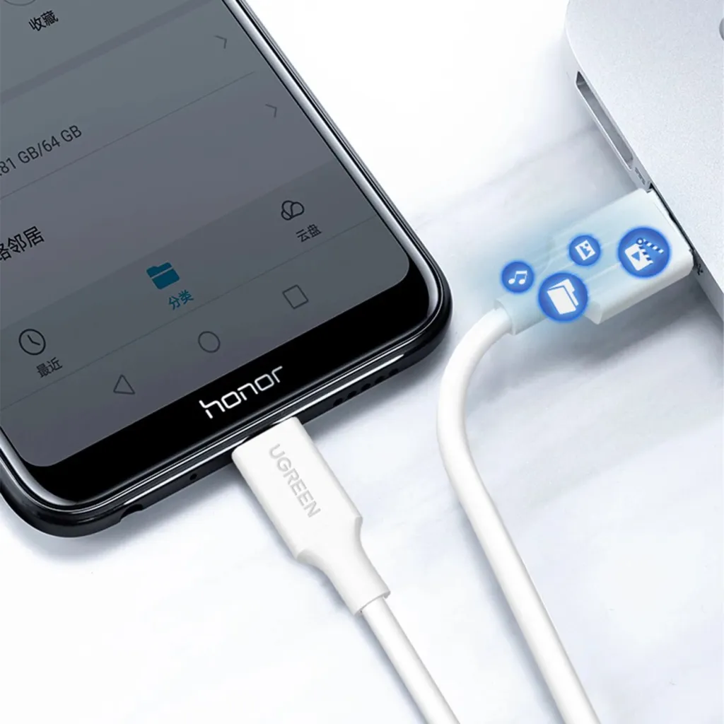 Kabllo USB-A në micro-USB UGREEN US289, 1 m, 2,4 A, PVC, e bardhë - 6