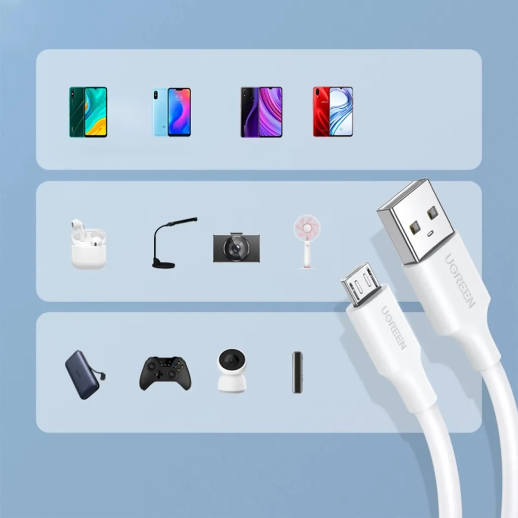 Kabllo Ugreen US289 60143, micro USB / USB-A, 2m, e bardhë - 7