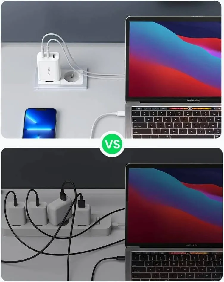 Karikues muri UGREEN CD275 me kabllo, 65W, 2x USB Type-C / USB-A, Bardhë - 3