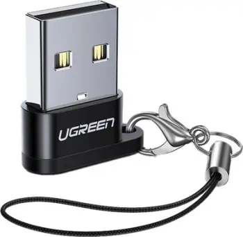 adapter mini USB-A në USB-C UGREEN 50568 18W 480Mbps me dalje audio, zezë/argjendtë