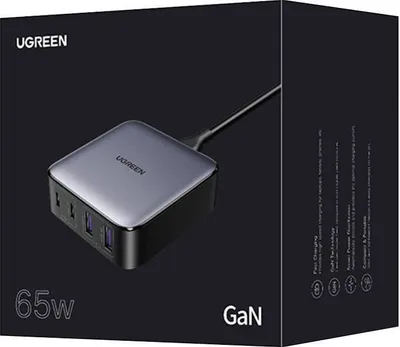 Karikues GaN UGREEN Nexode 65W, 2x USB-C, 2x USB-A, PD 3.0/QC4+, gri e errët - 3