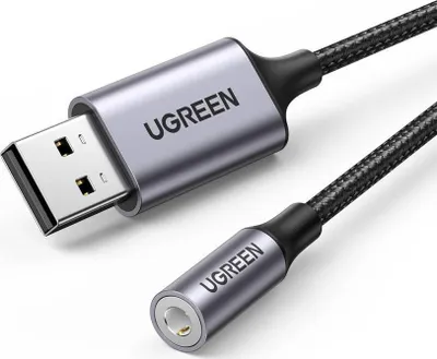 Adapter audio UGREEN CM477, USB në mini Jack 3.5 mm, i zi argjendtë - 1