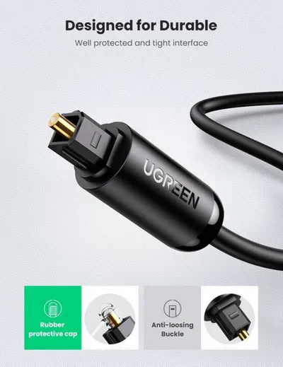 Kabllo audio UGREEN Toslink, optike, 2m, e zezë - 5