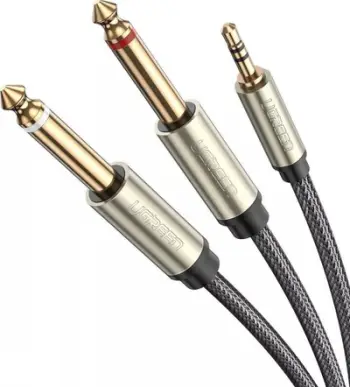 Kabllo audio Ugreen (UGR544GRY), Jack 3.5 mm - Jack 6.3 mm x 2, 1 m, e hirtë