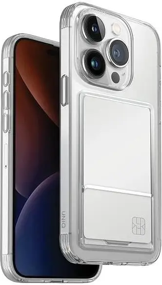Mbështjellës UNIQ Air Fender ID Cardslot për iPhone 15 Pro Max, gri