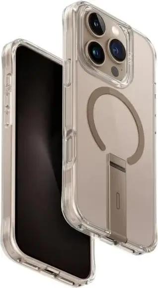 Mbështjellës UNIQ Eleva me qëndrim Vertica për iPhone 16 Pro Max 6.9", gold/taupe gold