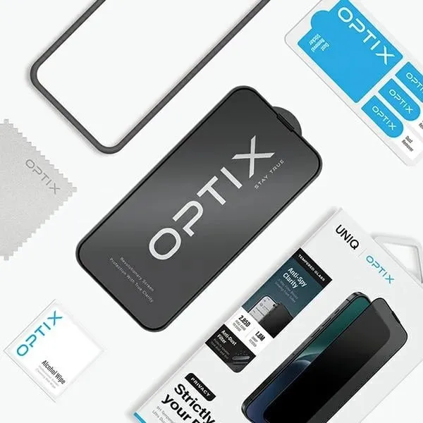 Xham mbrojtës matte UNIQ Optix për iPhone 15 Pro Max 6.7", xham i kalitur, me aplikator - 3