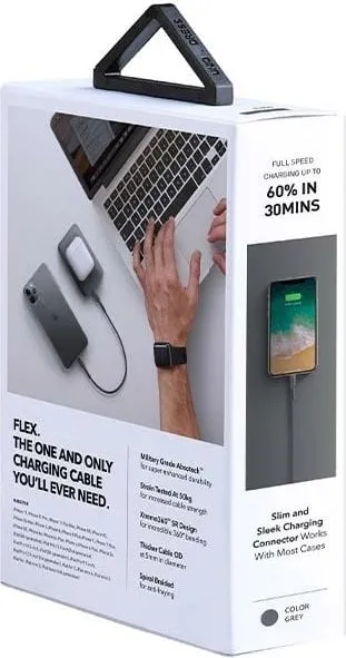 Kabllo UNIQ Flex USB-C në Lightning, 30cm, 18W, najlon, Gri - 3