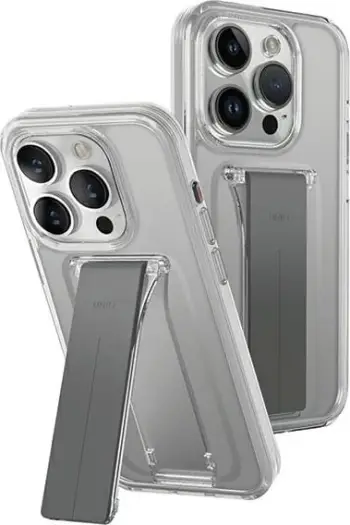 Mbështjellës UNIQ Heldro Mount me stand, për iPhone 15 Pro 6.1", transparent
