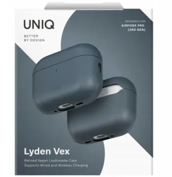 Mbulesë UNIQ Lyden Vex për AirPods Pro 2, lëkurë sintetike, tronditje-rezistente, blu e hirtë