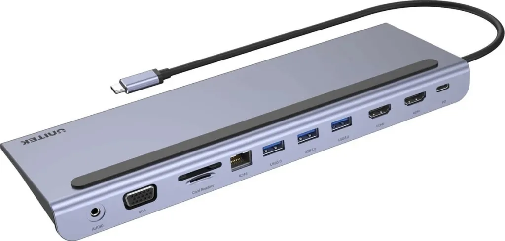 Qendër USB-C UNITEK D1022B, 4K@30Hz, 100W, e hirtë - 2