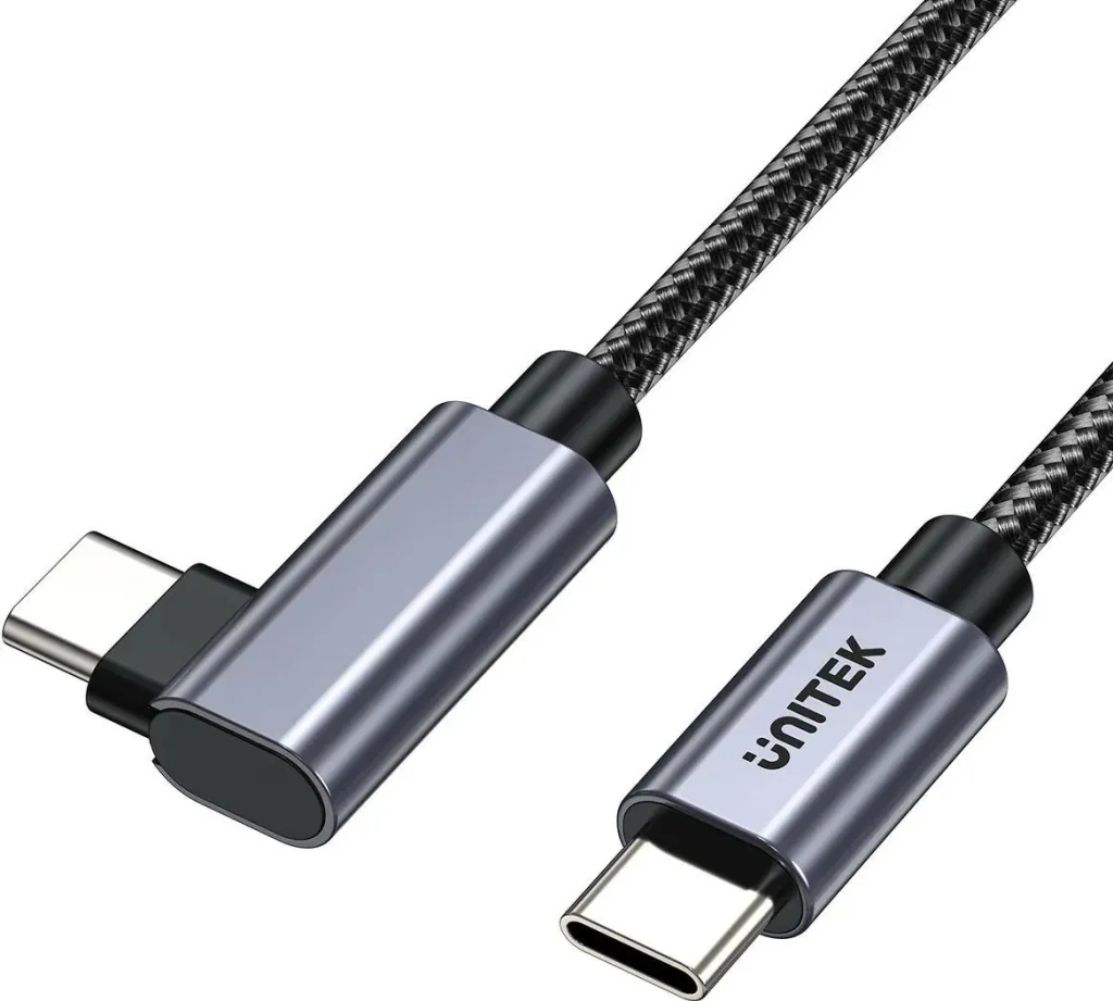 Kabëll USB-C Unitek 90° PD100W 5m, gri - 2