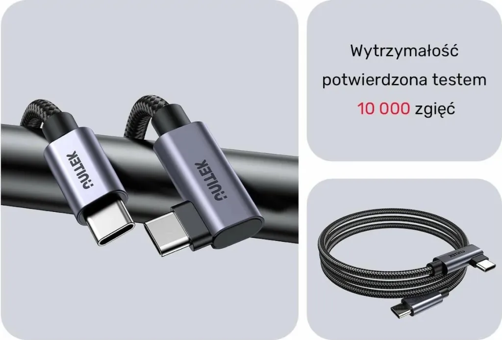 Kabëll USB-C Unitek 90° PD100W 5m, gri - 13