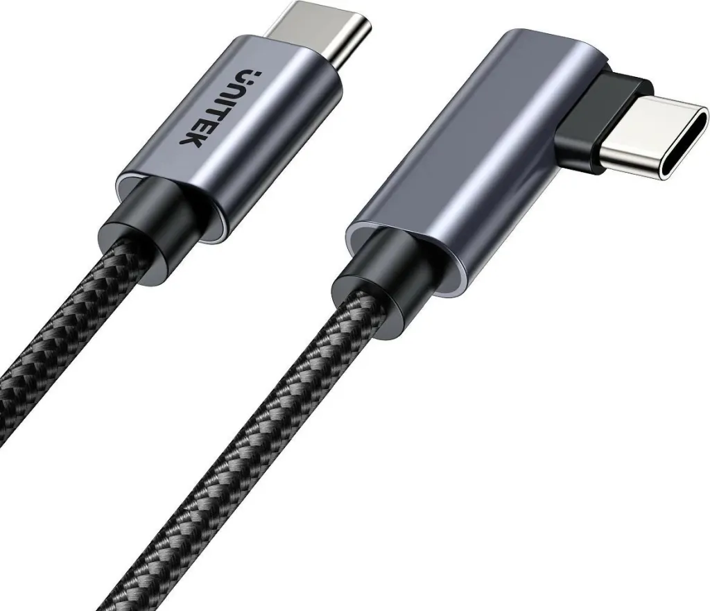 Kabëll USB-C Unitek 90° PD100W 5m, gri - 5