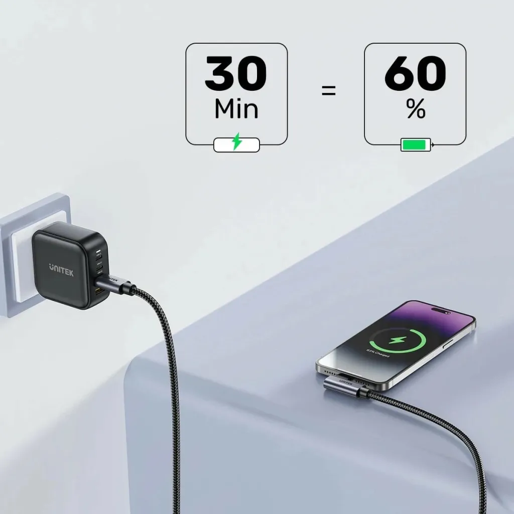 Kabëll USB-C Unitek 90° PD100W 5m, gri - 8