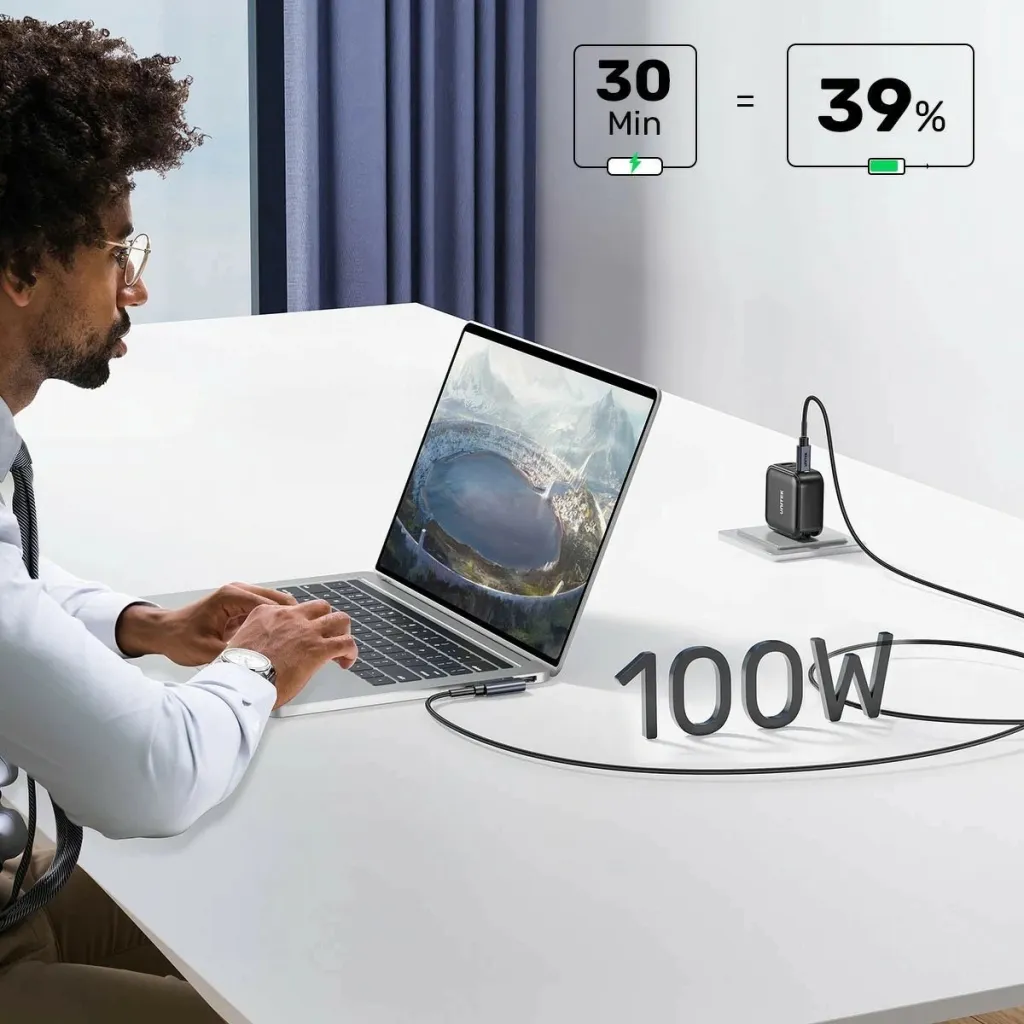 Kabëll USB-C Unitek 90° PD100W 5m, gri - 9