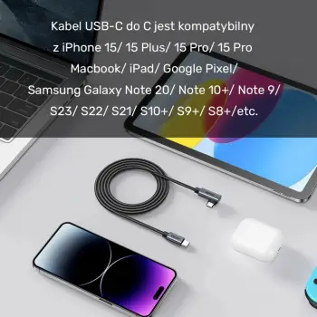 Kabëll USB-C Unitek 90° PD100W 5m, gri