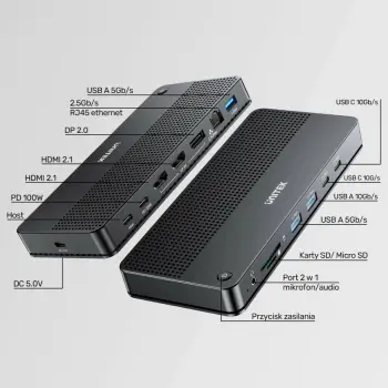 Docking station USB C Unitek D1104A01, 13 në 1, 8K, gri