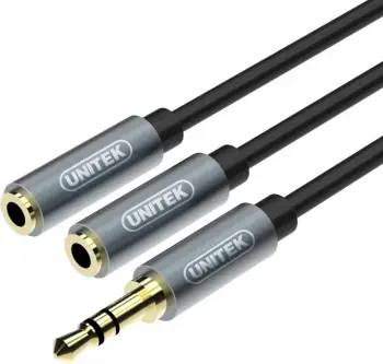 Kabllo Unitek Jack 3.5mm - Jack 3.5mm x2 ,0.2m,e zezë (Y-C956ABK)