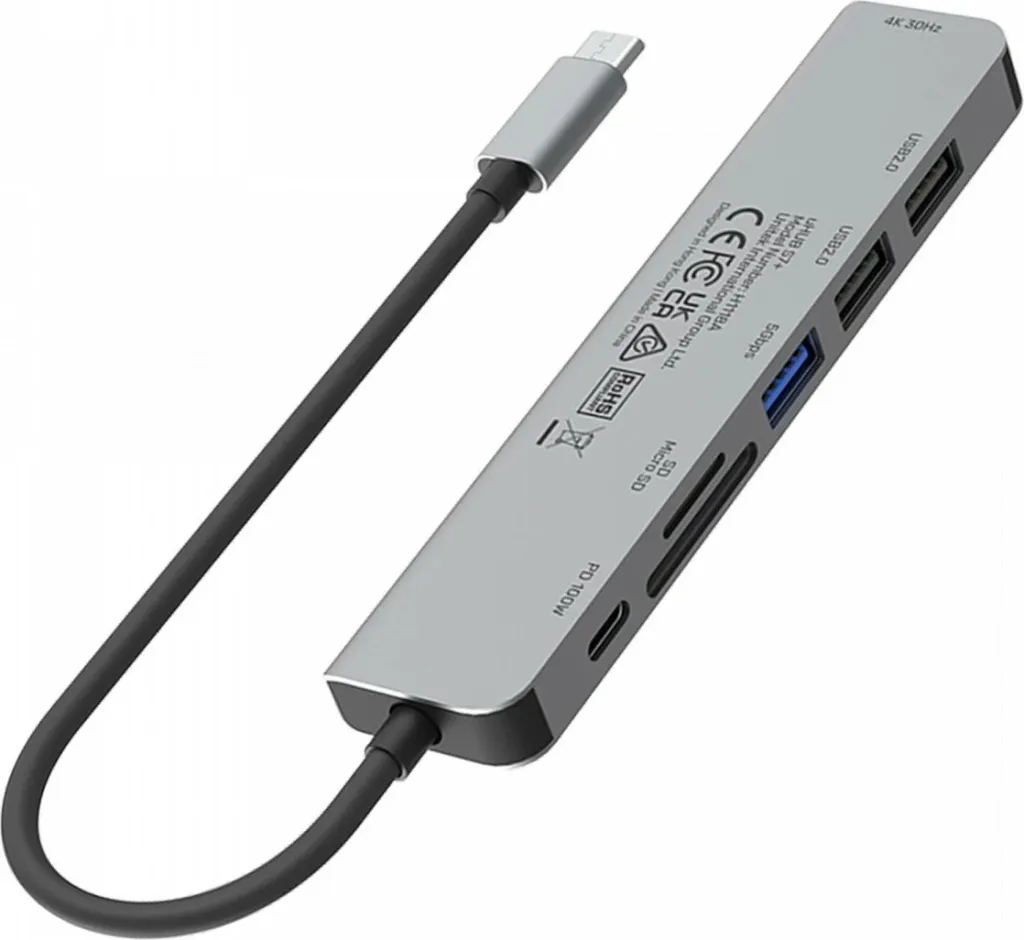 Qendër USB-C Unitek H1118A, USB-A x3, USB-C, HDMI, SD, microSD, e hirtë - 4