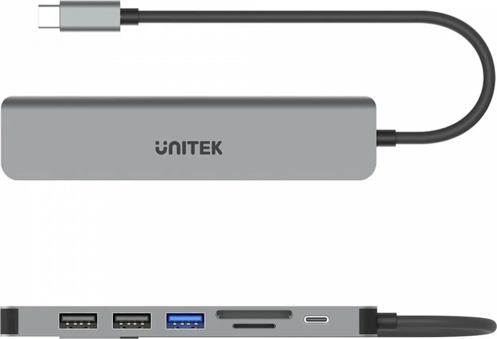 Qendër USB-C Unitek H1118A, USB-A x3, USB-C, HDMI, SD, microSD, e hirtë - 5