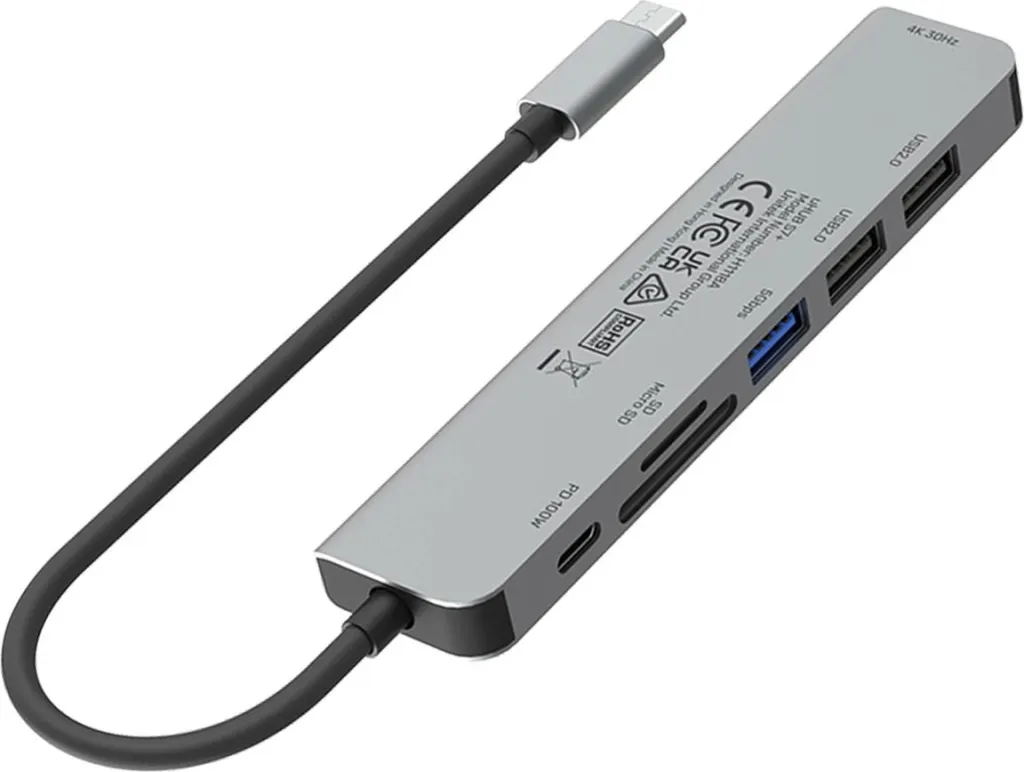 Qendër USB-C Unitek H1118A, USB-A x3, USB-C, HDMI, SD, microSD, e hirtë - 6
