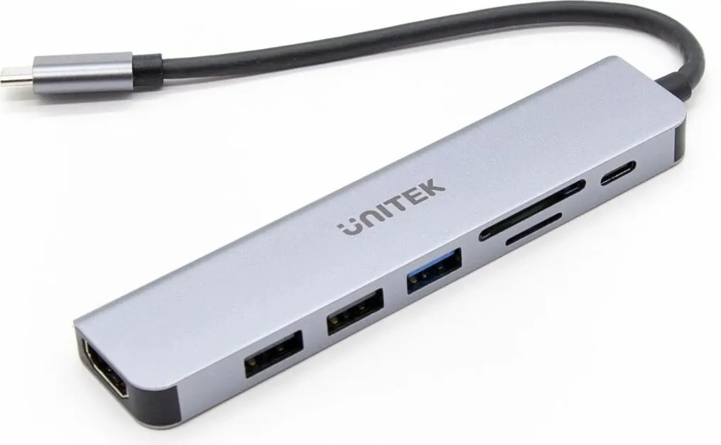 Qendër USB-C Unitek H1118A, USB-A x3, USB-C, HDMI, SD, microSD, e hirtë - 7