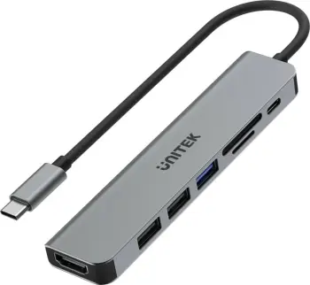 Qendër USB-C Unitek H1118A, USB-A x3, USB-C, HDMI, SD, microSD, e hirtë