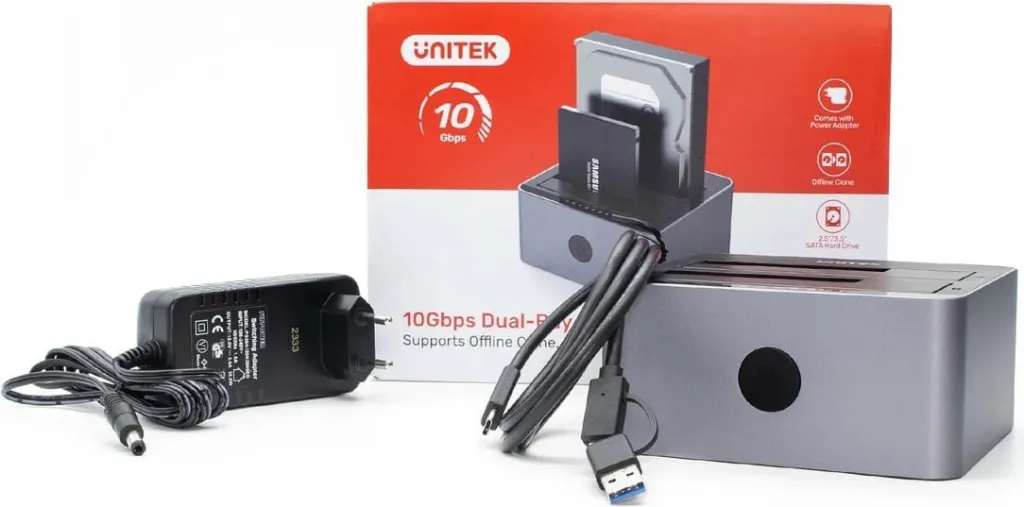 Stacion klonimi UNITEK, 2x SATA 2.5" 3.5", USB-C, Gri - 4