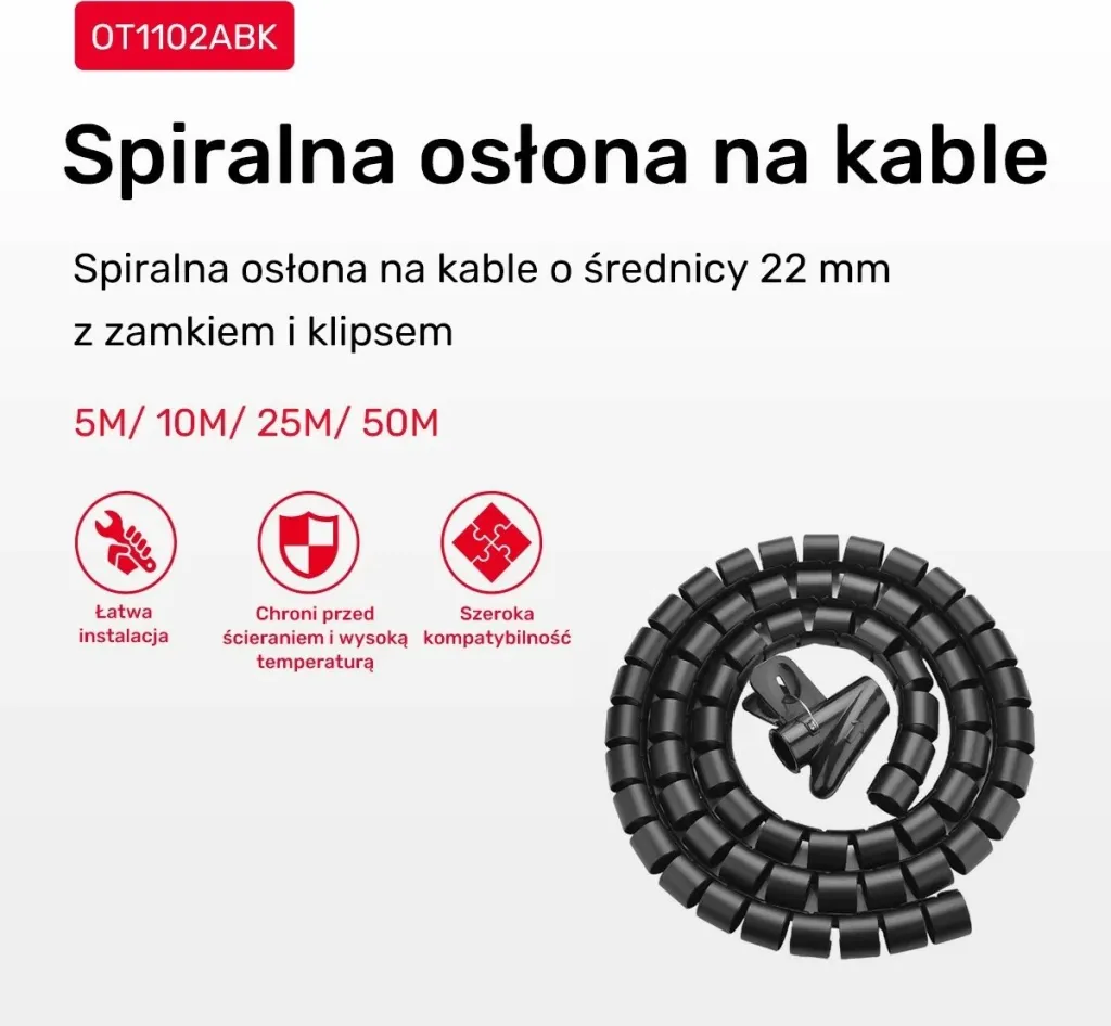 Organizer kabllash spiral Unitek, 5 metra, 22 mm, i zi - 3