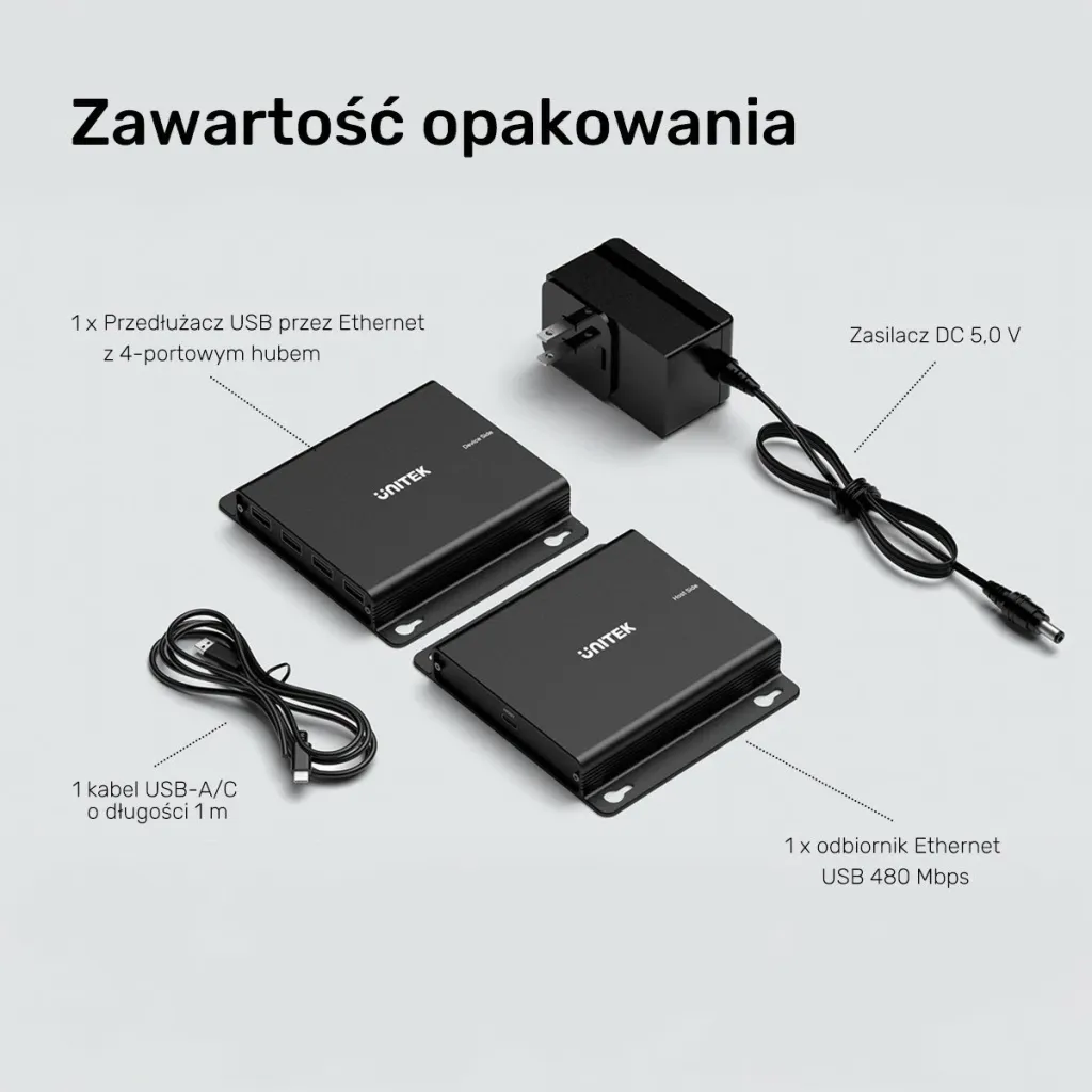 USB-C extender Unitek, 4x USB-A, Ethernet, 150m, 480Mbps - 12