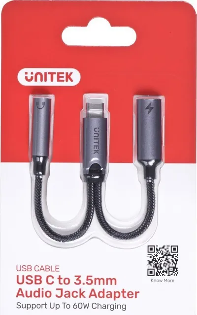 Adapter audio USB Unitek M205A, USB C në 3.5mm Jack dhe USB C, argjendtë - 1