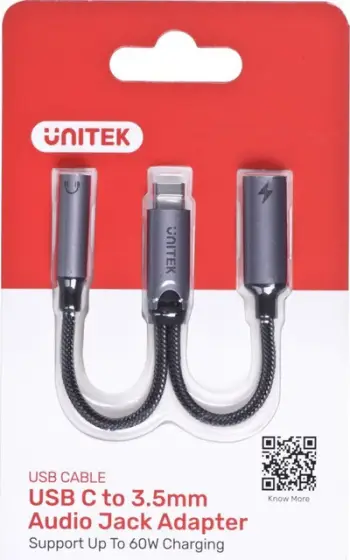 Adapter audio USB Unitek M205A, USB C në 3.5mm Jack dhe USB C, argjendtë