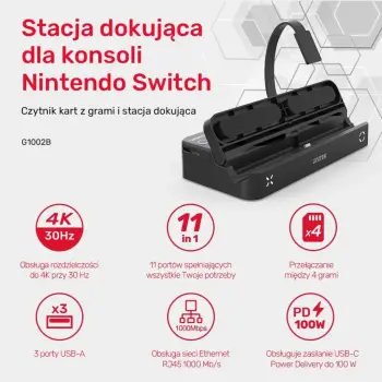 Stacion dokimi Unitek G1002B për Nintendo Switch, HDMI, Ethernet, i zi