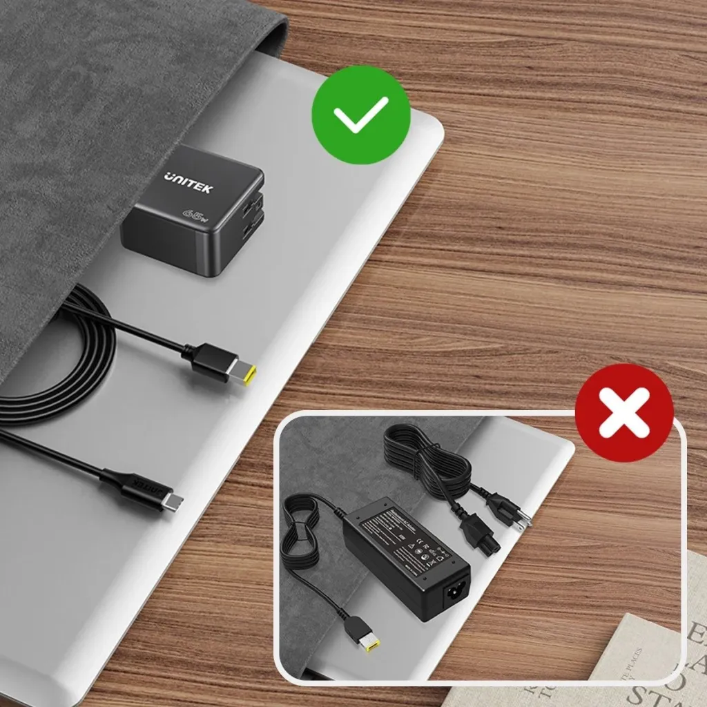 Kabulli për ngarkim të laptopit Unitek, 65W USB-C - DC5,5mm, i zi - 1