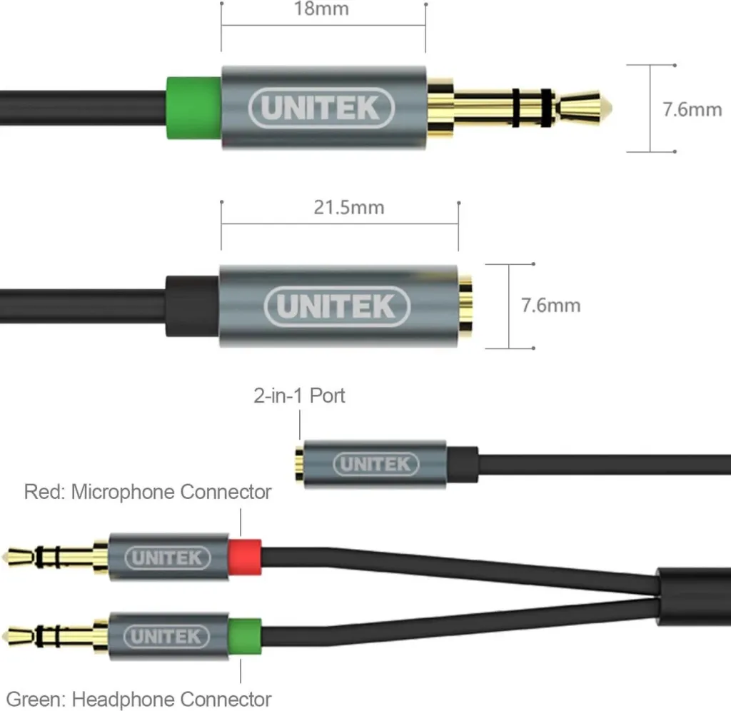 Kabllo Unitek- Jack 3.5mm x2 (Y-C957ABK),0.2m,e zezë - 6