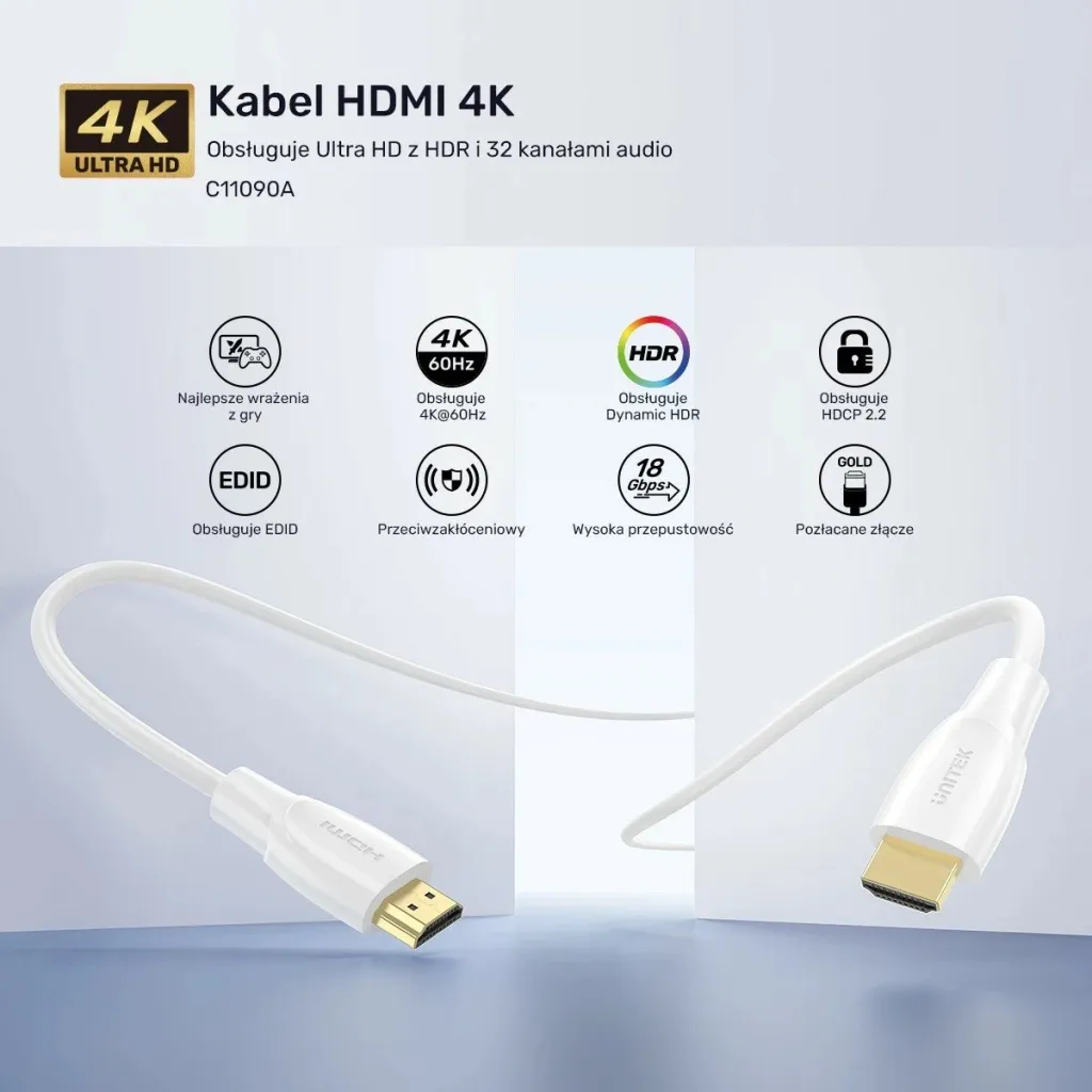 Kabëll HDMI Unitek 2.0 4K 10m i bardhë - 2