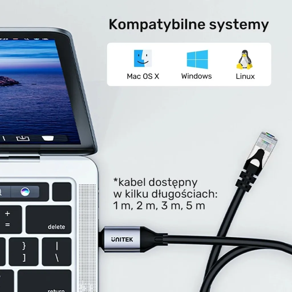 Kabllo Ethernet Unitek USB-C RJ-45 LAN, 3m, ngjyrë zezë-argjendtë - 7