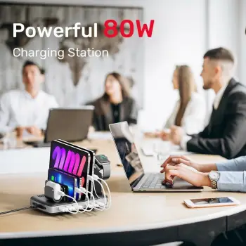 Stacion ngarkimi Unitek, 3 x USB-A 20W, 3 x USB-C PD 60W, 80W, e zezë