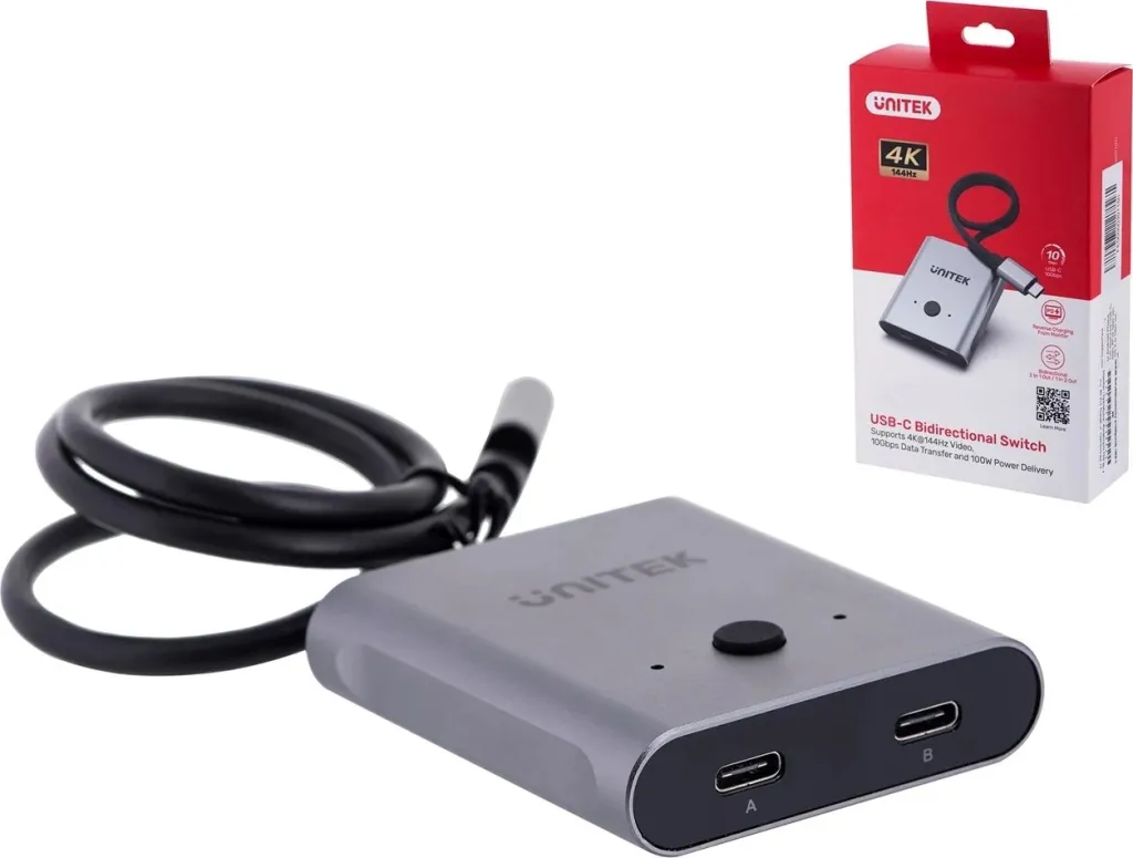 Switch UNITEK dy-drejtimësh USB-C, 2 në 1, 4K, i zi - 2