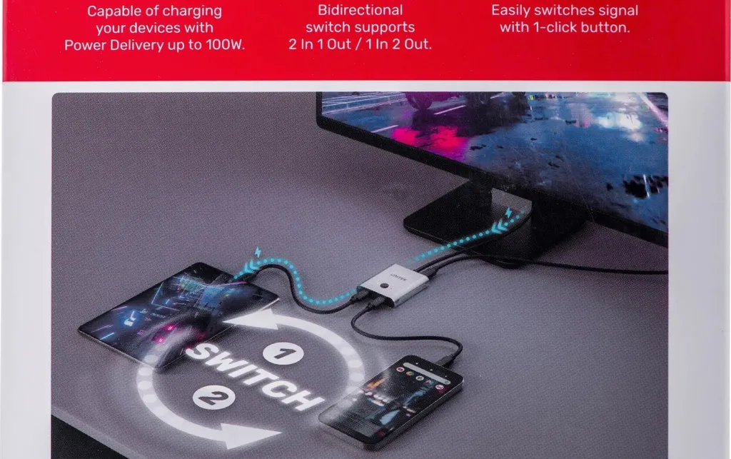 Switch UNITEK dy-drejtimësh USB-C, 2 në 1, 4K, i zi - 16