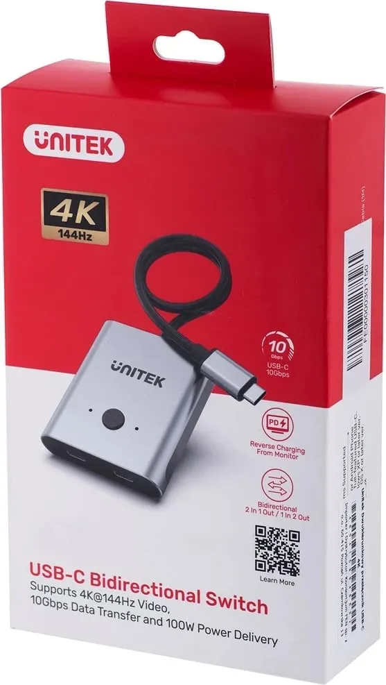 Switch UNITEK dy-drejtimësh USB-C, 2 në 1, 4K, i zi - 6