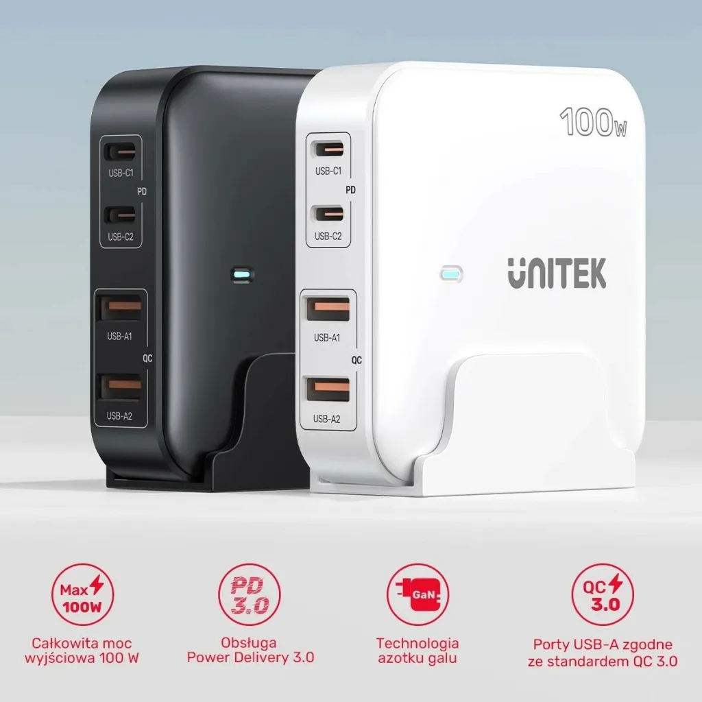 Karikues Unitek GaN 100W 2xUSB-A 2xUSB-C, i zi - 2