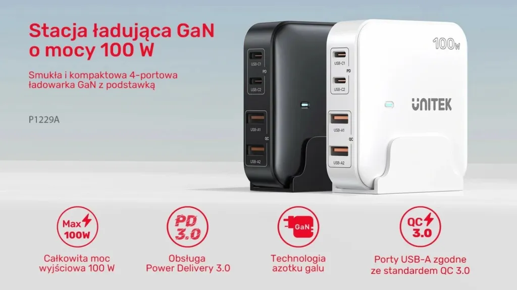 Karikues Unitek GaN 100W 2xUSB-A 2xUSB-C, i zi - 14