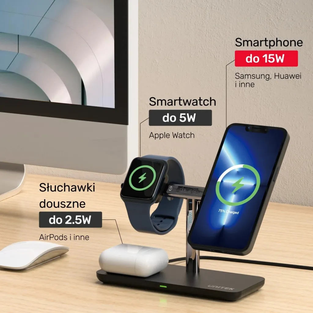 Mbështjellës magnetik 3në1 për iPhone Unitek, i zi - 9