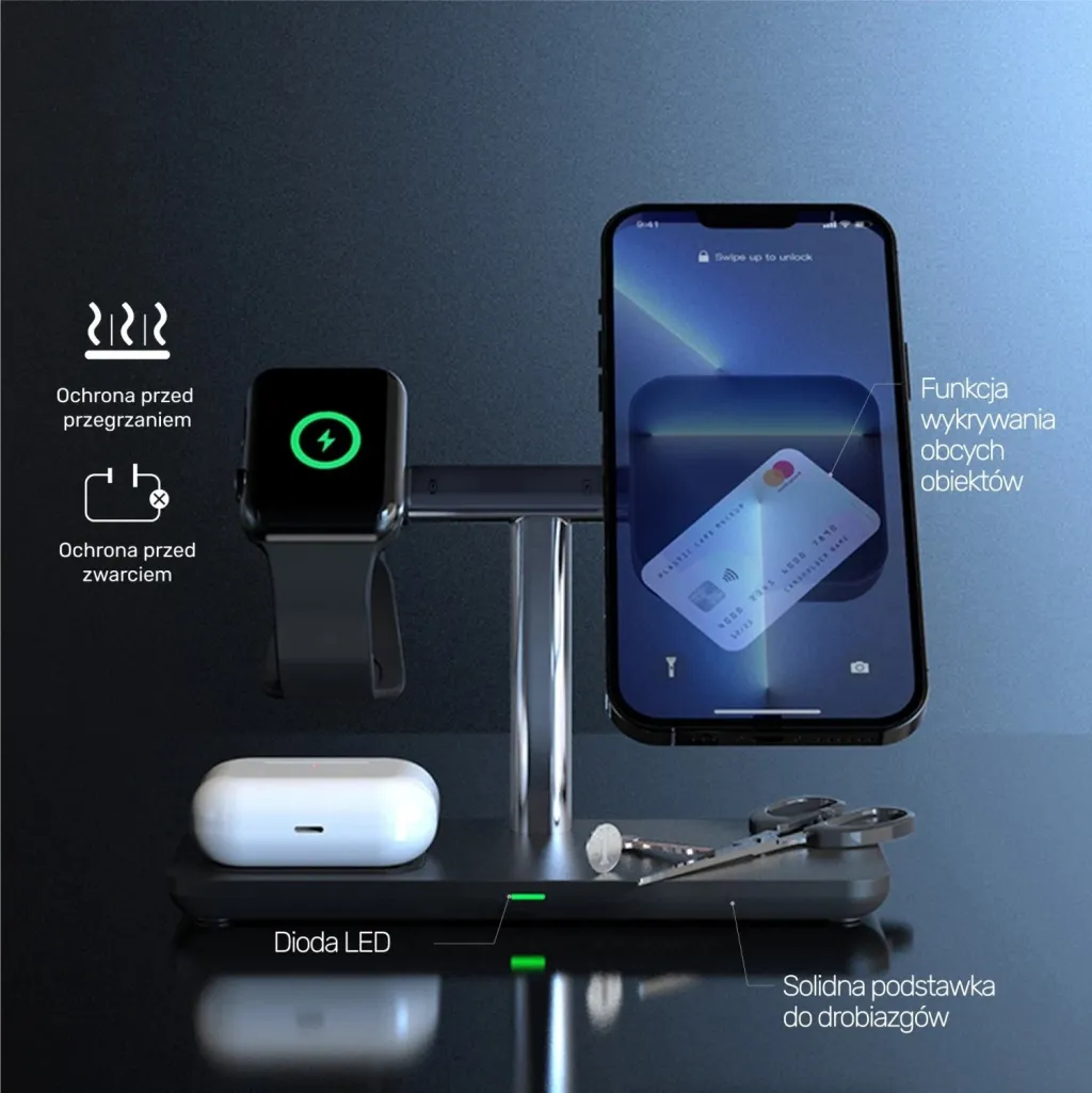 Mbështjellës magnetik 3në1 për iPhone Unitek, i zi - 10