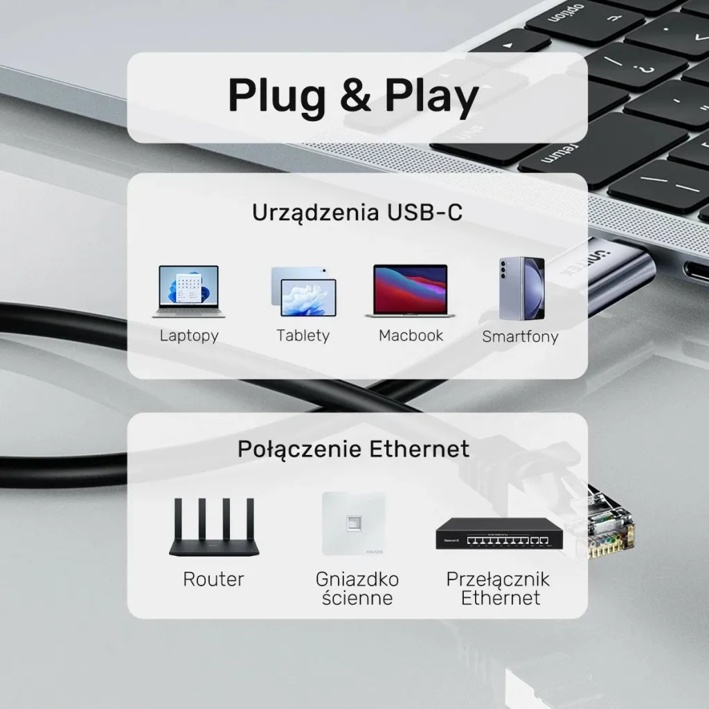 Kabëll Ethernet Unitek USB C RJ-45 LAN, 5m, zi-argjendtë - 7
