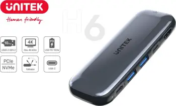 USB Hub Unitek D1046A uHUB H6, 6-në-1, USB-C, M.2 SSD, i hirtë