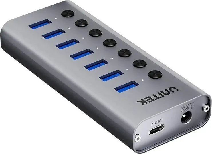 Hub USB-A 3.0 Unitek H1314A01-EU, 7 porte, Gri - 1