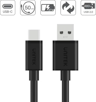 Kabllo Unitek, USB-A / USB-C, 0.5 m, e bardhë - 4